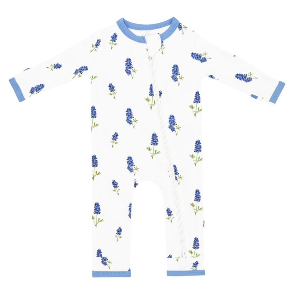Kyte BABY Blue and White Bluebonnet Zippered Romper